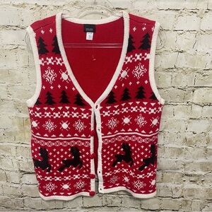 NEW Holiday Editions Red Black Knit Reindeer Christmas Cardigan